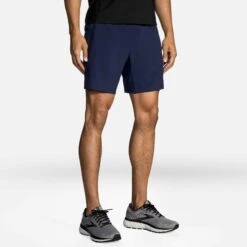 Brooks | Men's Sherpa 7" 2-in-1 Short - Navy -Sportswear Promotions 211333451 M brooks sherpa7in2in1short modelfront2