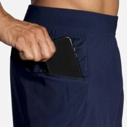 Brooks | Men's Sherpa 7" 2-in-1 Short - Navy -Sportswear Promotions 211333451 M brooks sherpa7in2in1short zippocket